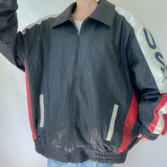 Vintage 80s/90s Black Collared Leather USA Aviator Bomber Jacket ✨ - Picture 6 of 7